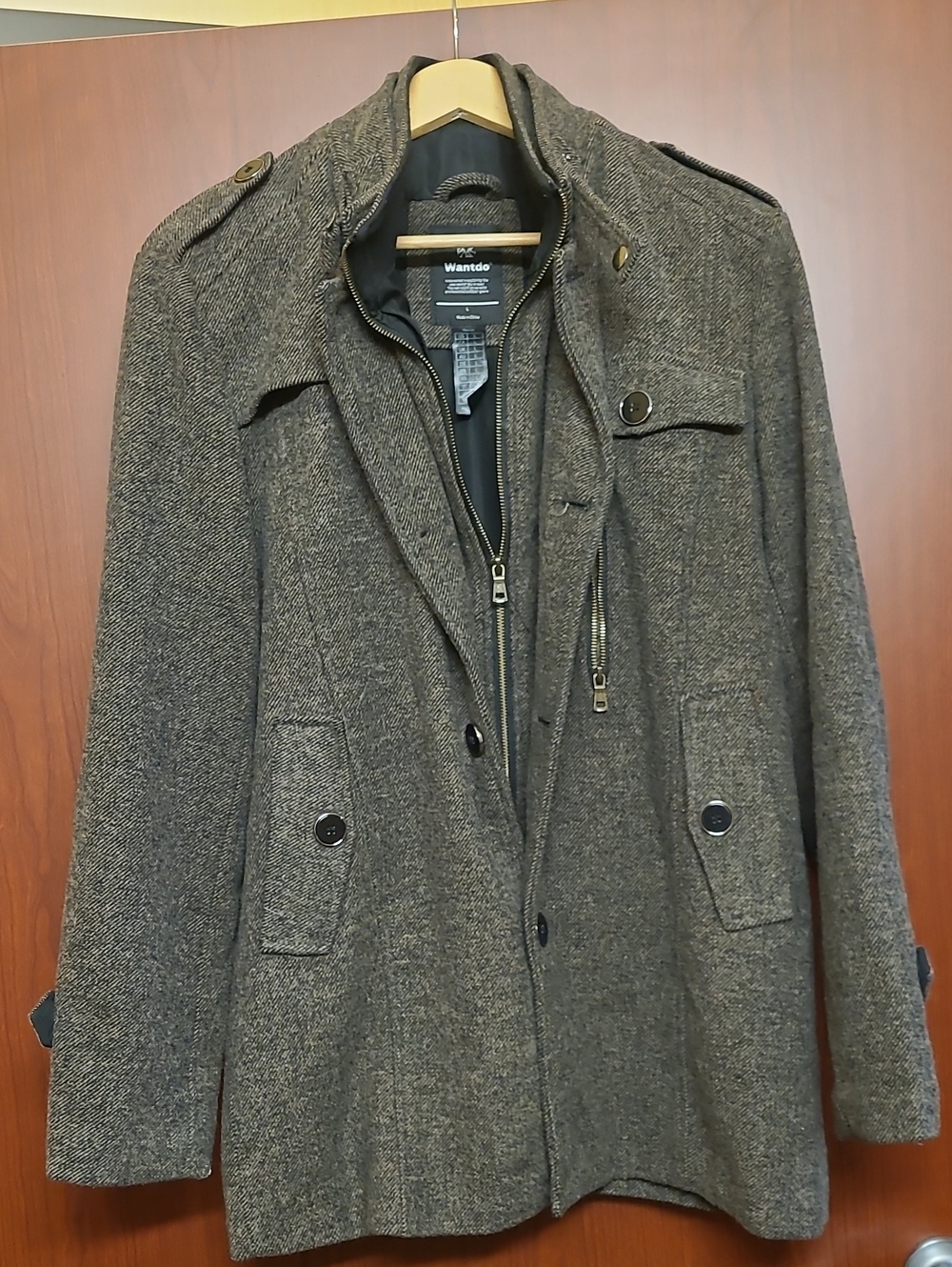 Men's Wantdo Wool Blend Windproof Pea Coat, Size Large